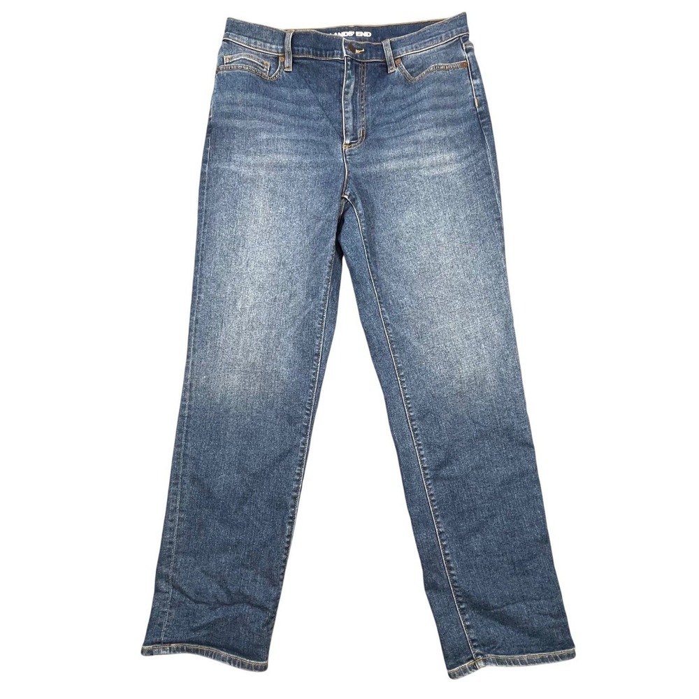 Lands' End Blue Straight Leg Stretch Denim Jeans Womens Size 12